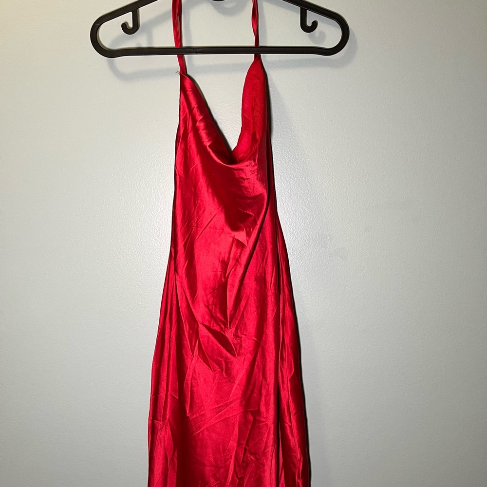 red satin maxi dress